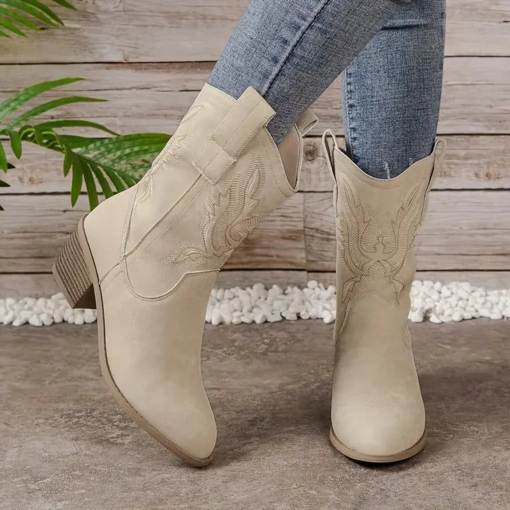 Elisa | Damen Herbst Western Stiefel mit Stickerei