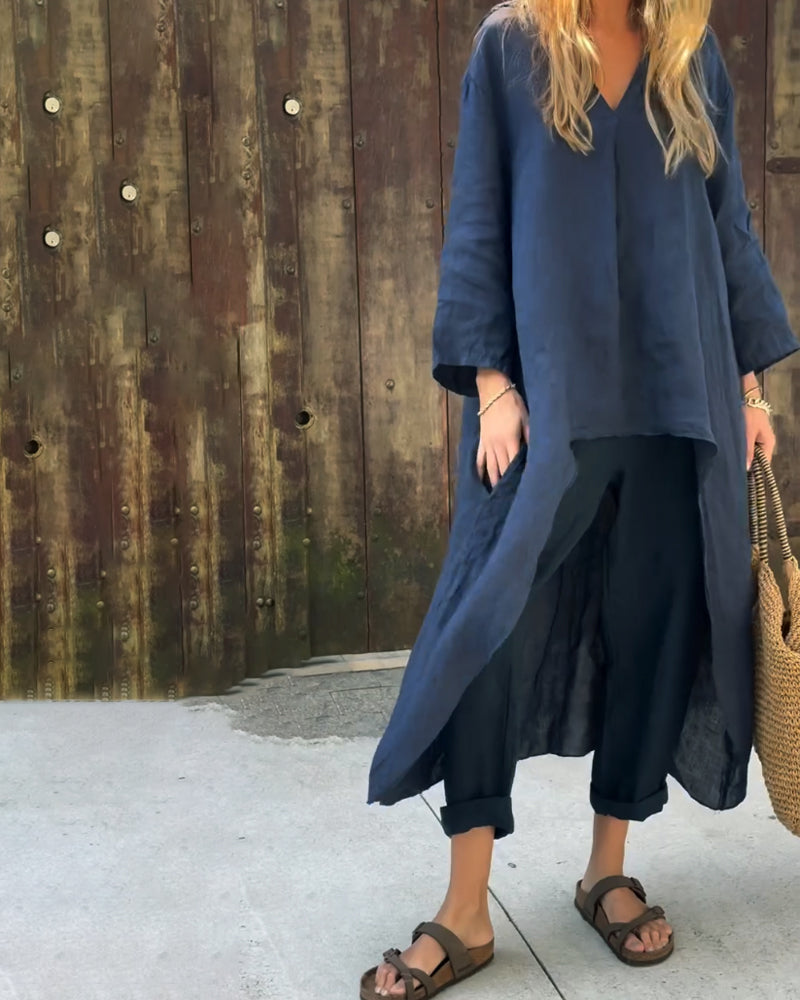 Kerstin | Damen Boho Langtop mit passender Hose Set