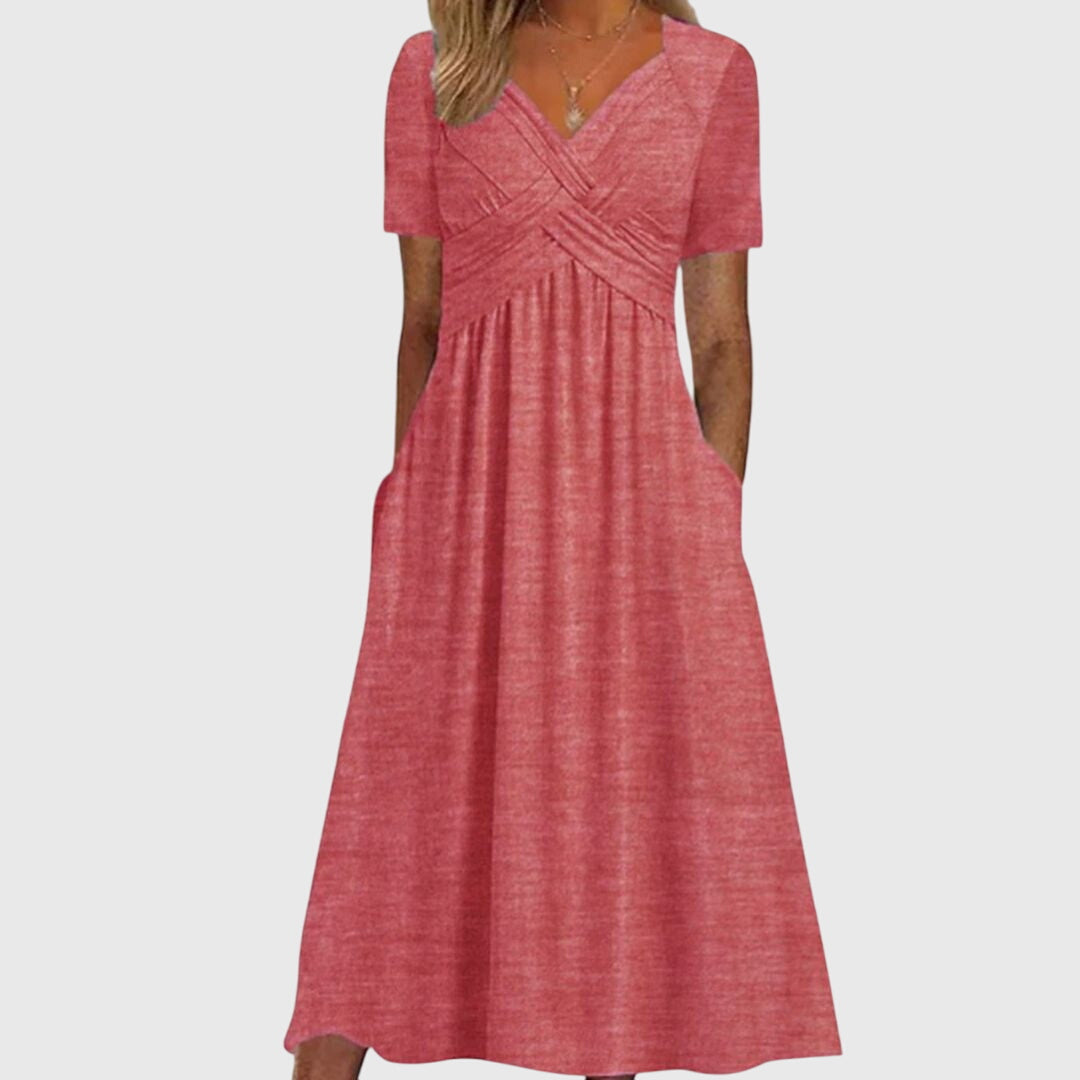 Leonie | Damen Maxikleid mit V-Ausschnitt und Kurzärmeln