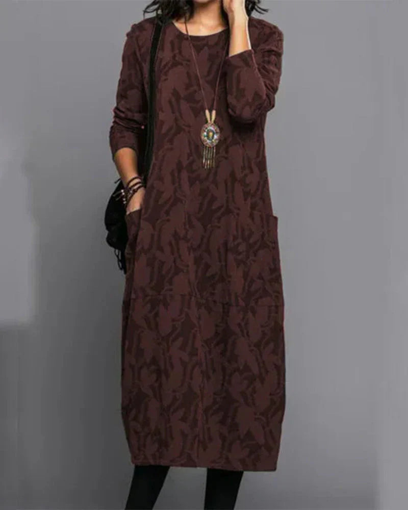 Felicia | Damen Herbst Maxikleid mit Langarm und Taschen