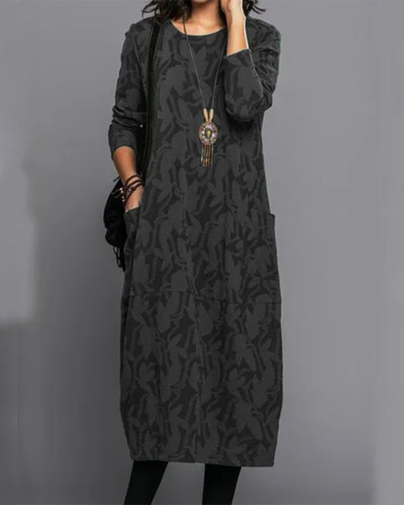 Felicia | Damen Herbst Maxikleid mit Langarm und Taschen