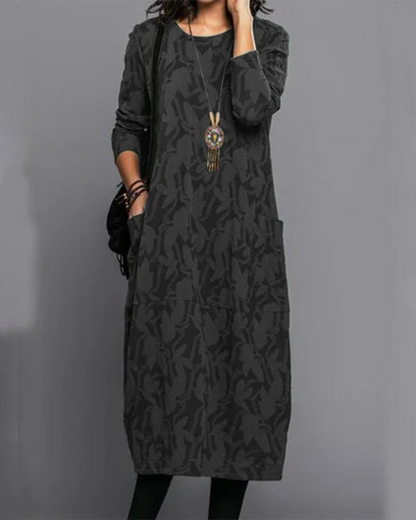 Felicia | Damen Herbst Maxikleid mit Langarm und Taschen