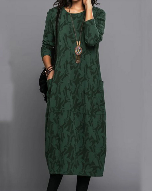 Felicia | Damen Herbst Maxikleid mit Langarm und Taschen