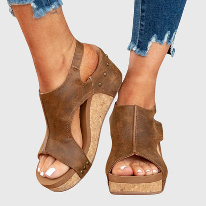 Franziska | Damen Offene Zehen Slingback Keilabsatz-Sandalen