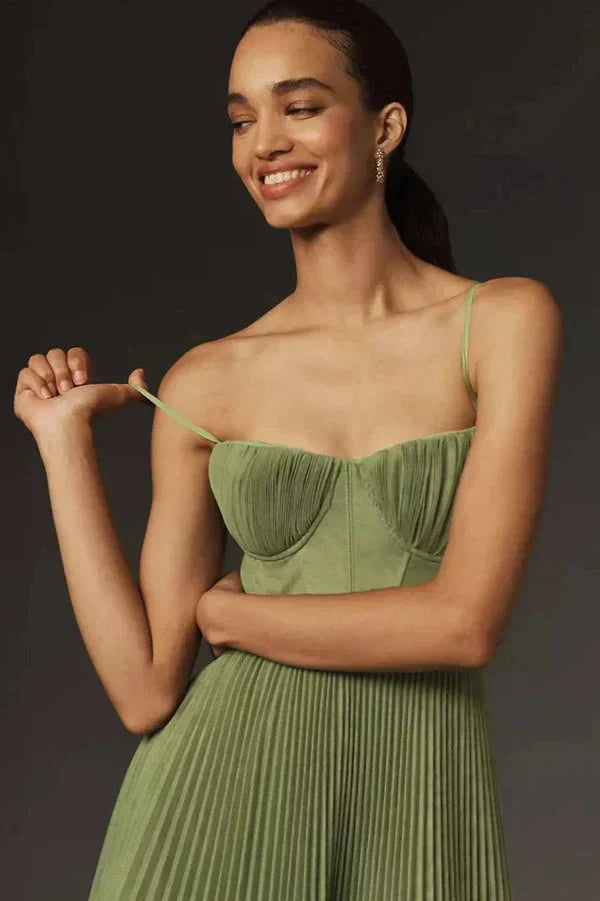 Karla | Damen Falten Träger Maxi Kleid
