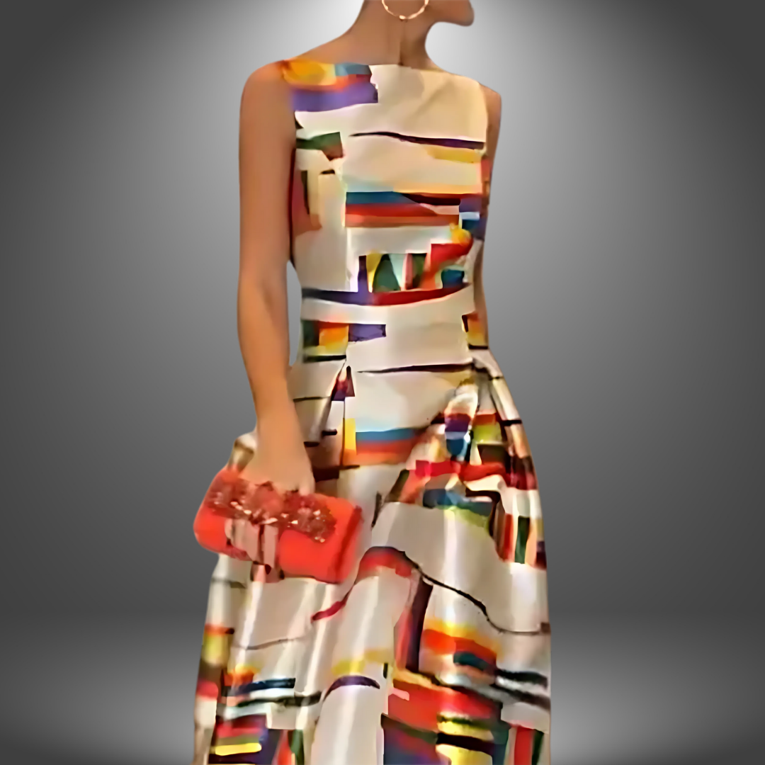 Lara | Damen Stilvolles Colorblock Maxi Kleid