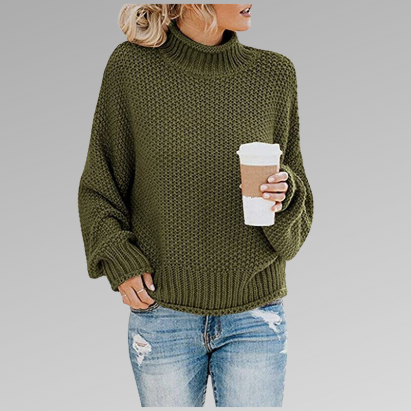 Pauline | Damen Oversize Hochgeschlossener Strickpullover