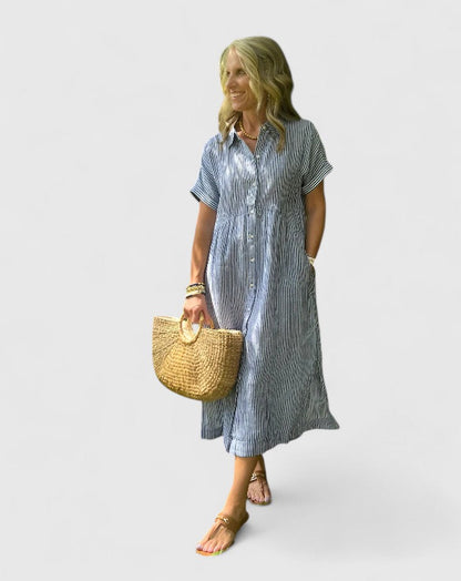 Lydia | Damen Lockeres Gestreiftes Hemd-Midikleid