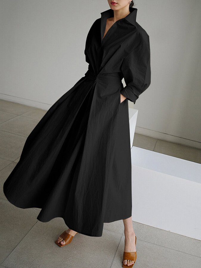 Karin | Damen Tailliertes Hemd Maxi Kleid
