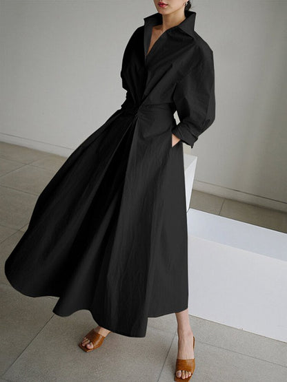 Karin | Damen Tailliertes Hemd Maxi Kleid