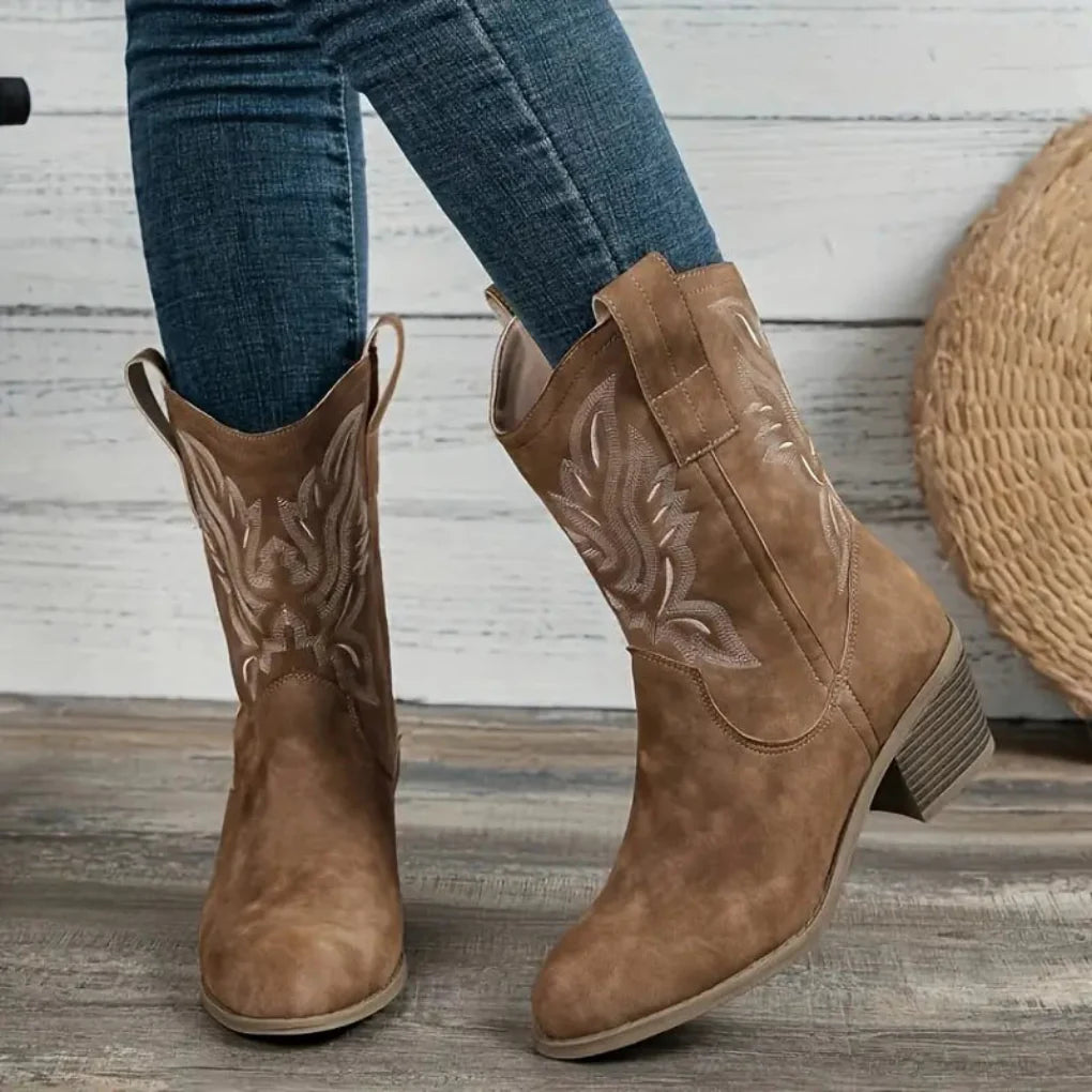Elisa | Damen Herbst Western Stiefel mit Stickerei