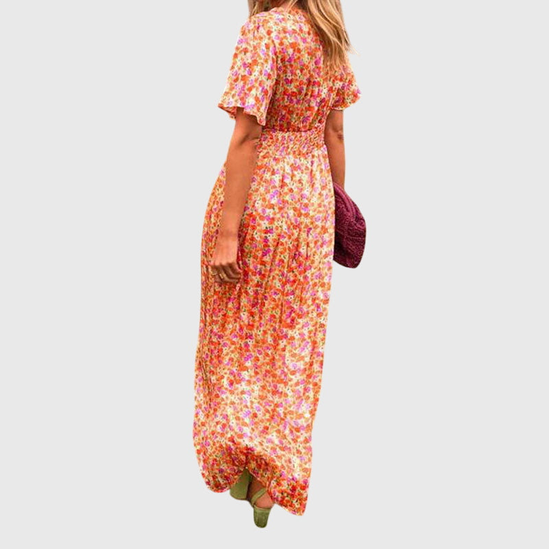 Leonie | Damen Maxikleid mit Blumenmuster und Kurzärmeln