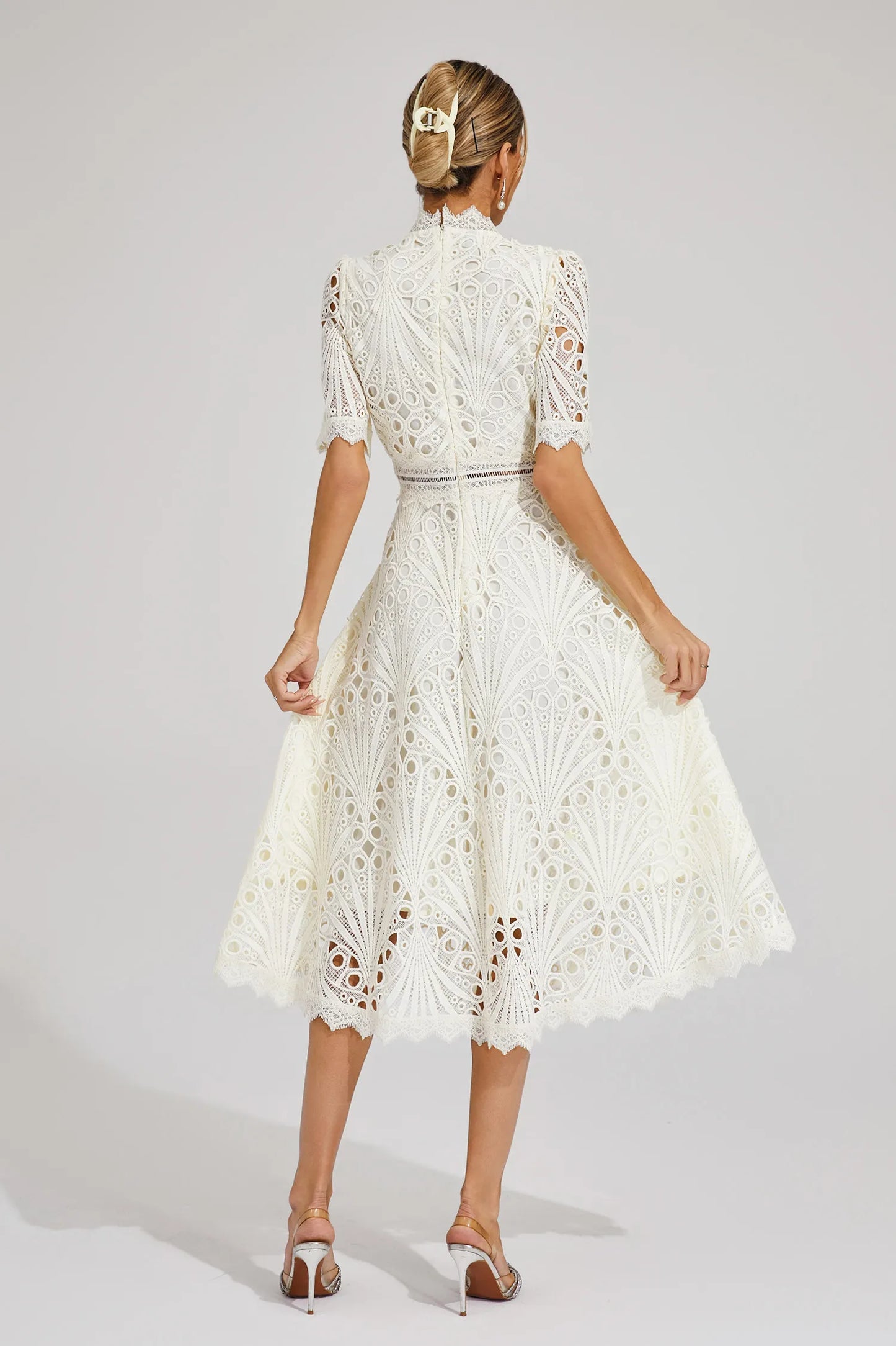 Jasmin | Damen Schickes Spitzen Midi Kleid