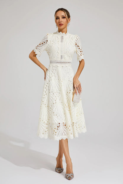 Jasmin | Damen Schickes Spitzen Midi Kleid