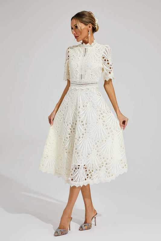 Jasmin | Damen Schickes Spitzen Midi Kleid