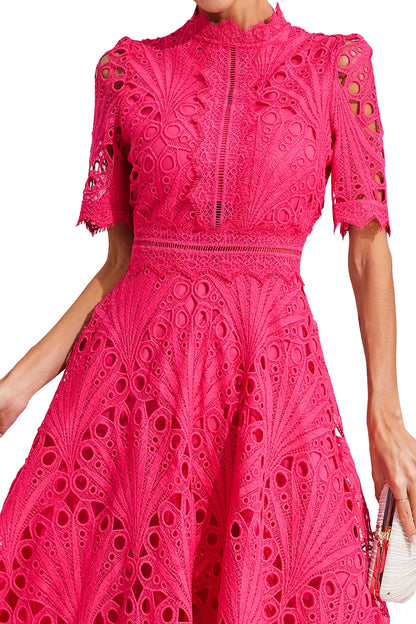 Jasmin | Damen Schickes Spitzen Midi Kleid