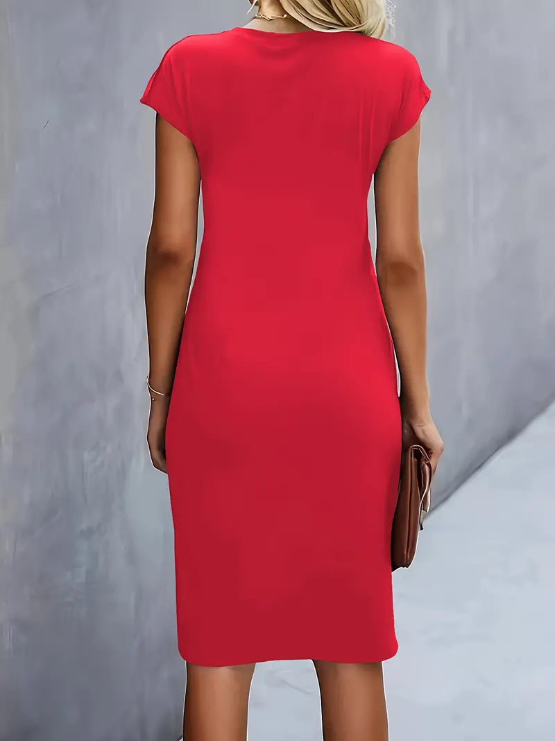 Claudia | Damen Midikleid mit kurzen Ärmeln und Raffung