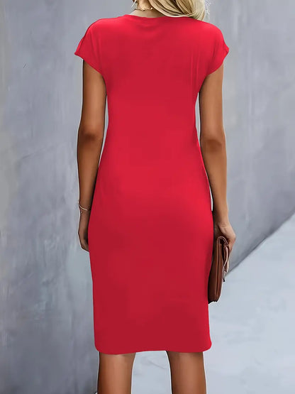Claudia | Damen Midikleid mit kurzen Ärmeln und Raffung