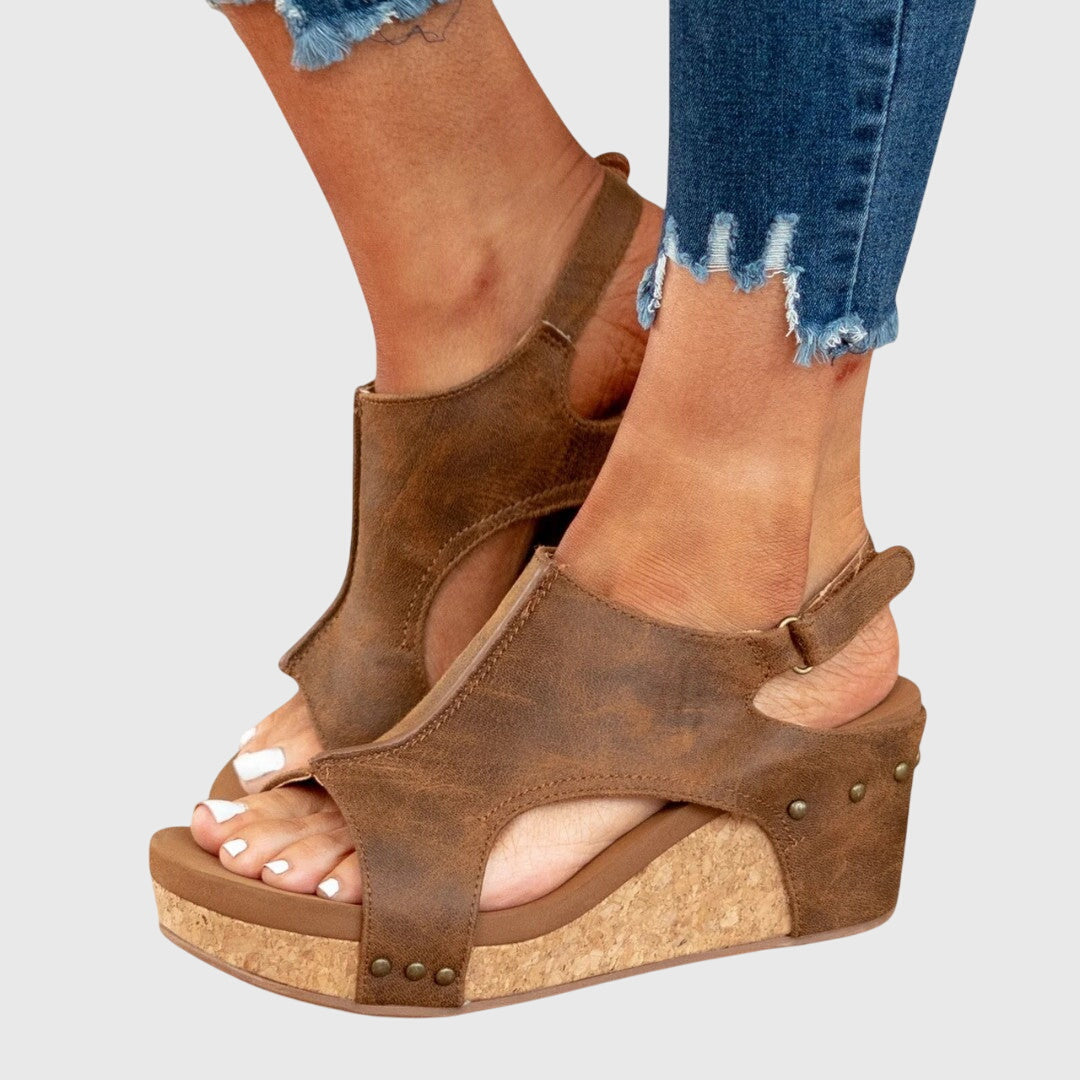 Franziska | Damen Offene Zehen Slingback Keilabsatz-Sandalen