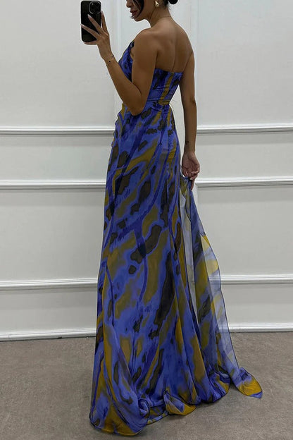 Eva | Damen Maxikleid mit Seitenschlitz und Federverzierung