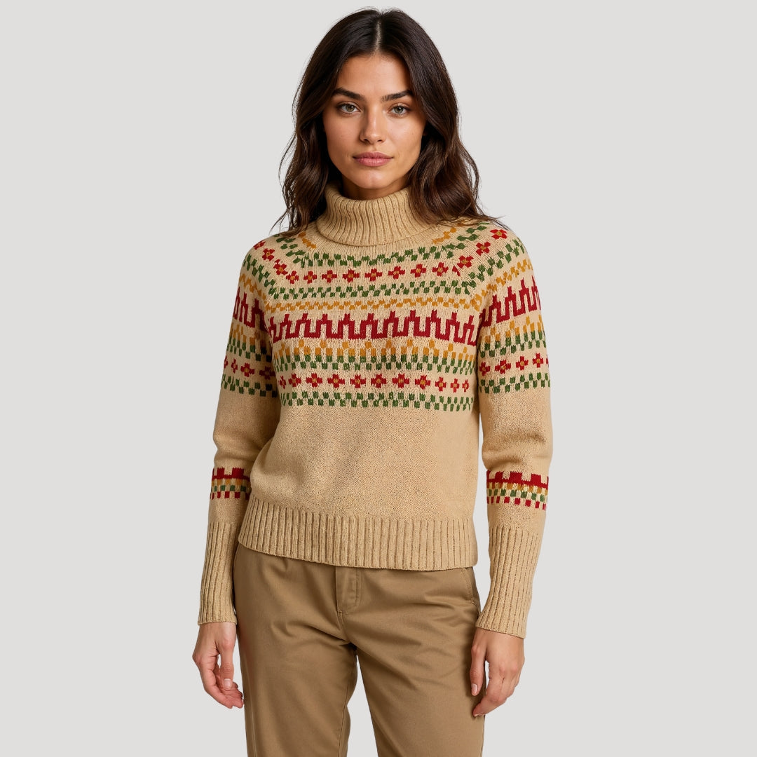 Kathrin | Damen Frühlingsgemusterter Rollkragen-Strickpullover