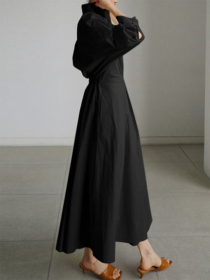 Karin | Damen Tailliertes Hemd Maxi Kleid