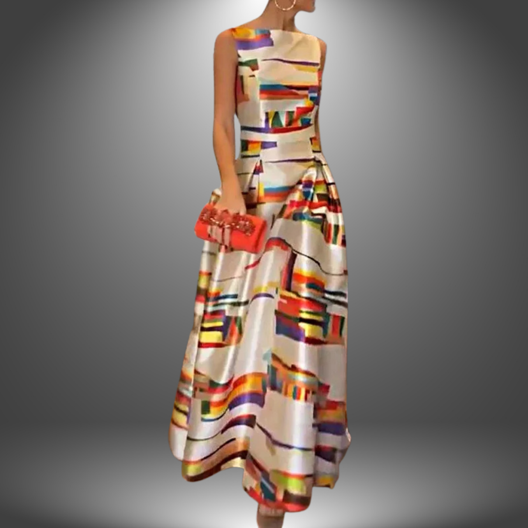 Lara | Damen Stilvolles Colorblock Maxi Kleid