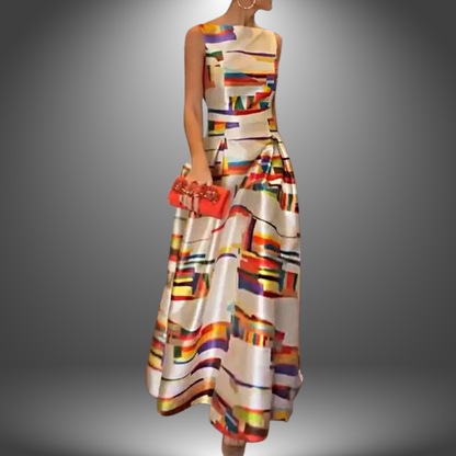 Lara | Damen Stilvolles Colorblock Maxi Kleid