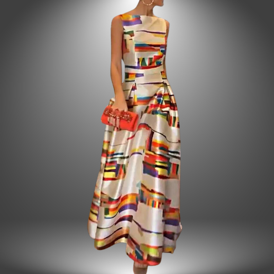 Lara | Damen Stilvolles Colorblock Maxi Kleid