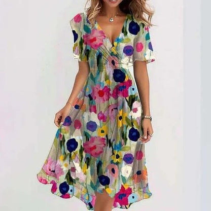 Tamara | Damen Kurzarmkleid mit Farbspritzer-Design