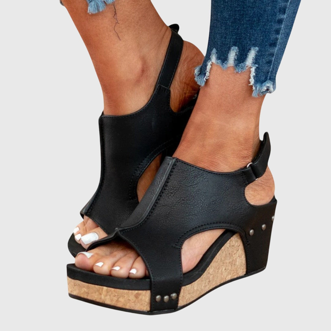 Franziska | Damen Offene Zehen Slingback Keilabsatz-Sandalen