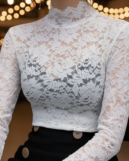 Pauline | Damen Frühlings-Spitzenbluse mit Stehkragen