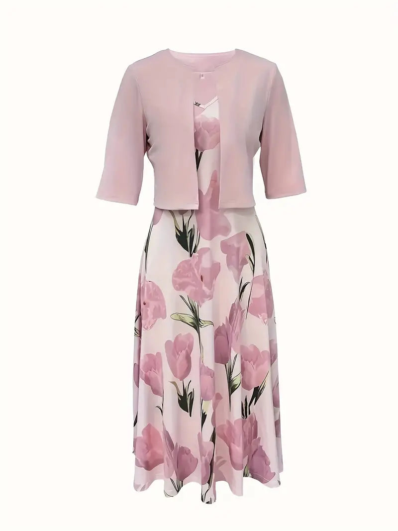 Bettina | Damen Zweiteiliges Midikleid mit Blumenmuster