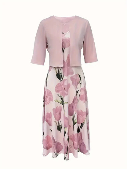 Bettina | Damen Zweiteiliges Midikleid mit Blumenmuster