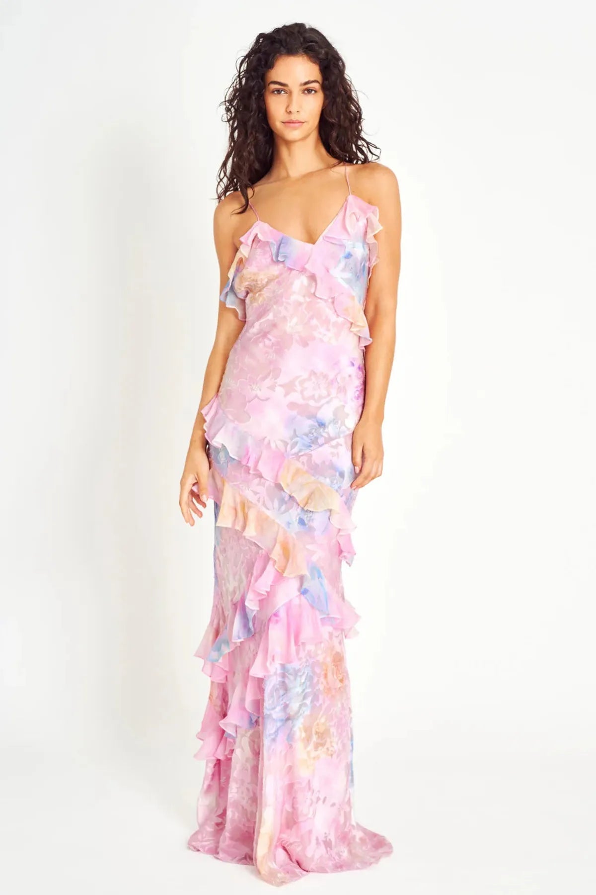 Julia | Damen romantisches, geblümtes, mehrlagiges Abend-Maxikleid