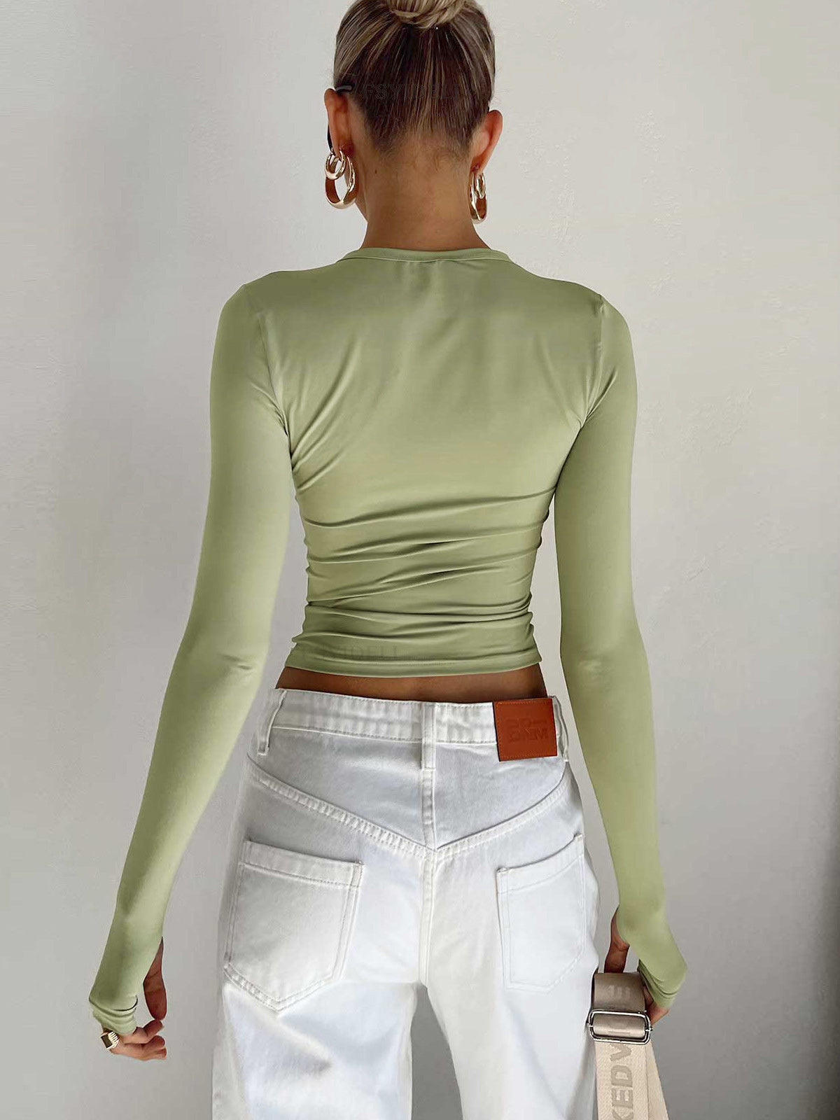 Elke | Dame Sommer Crop Top med Lange Ærmer