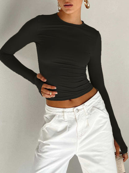 Elke | Dame Sommer Crop Top med Lange Ærmer