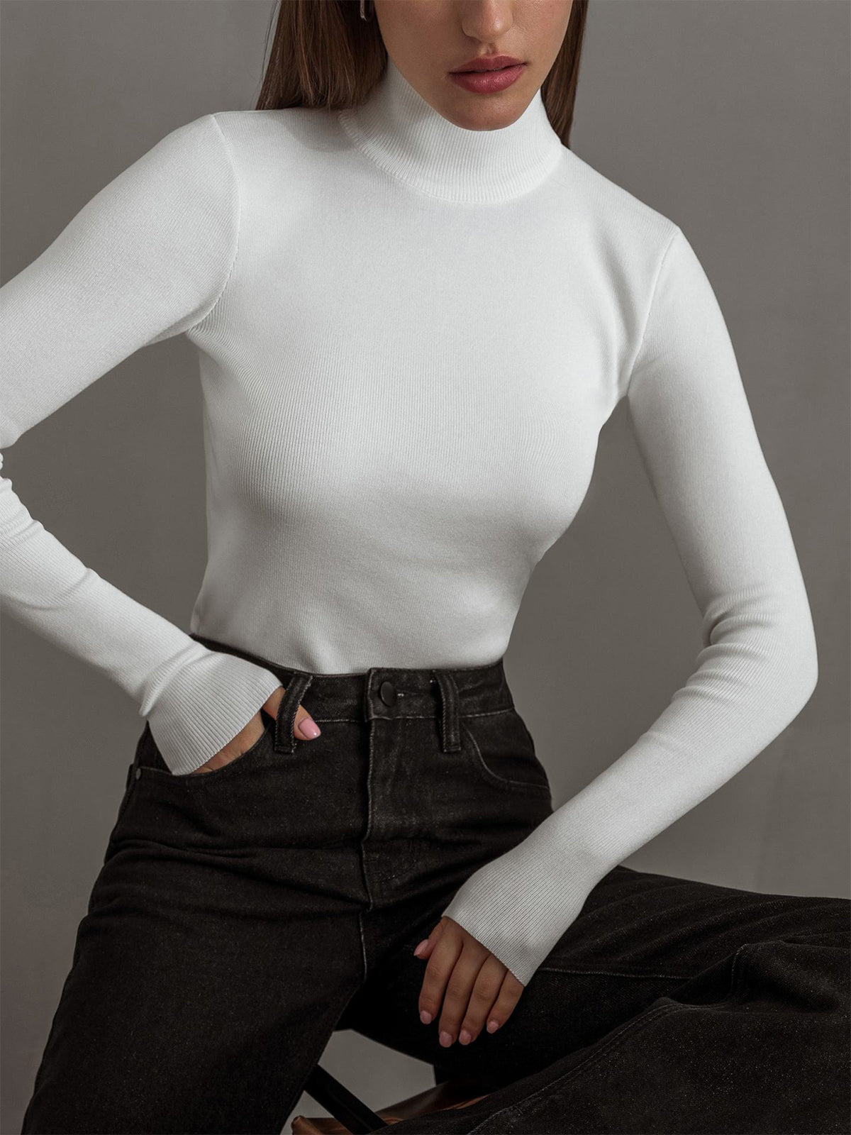 Tanja | Damen Frühlings Bequemes Mock-Neck Top