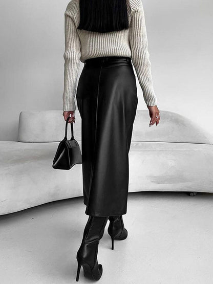 Renate | Damen Frühlings Eleganter Schlitz Midi-Rock