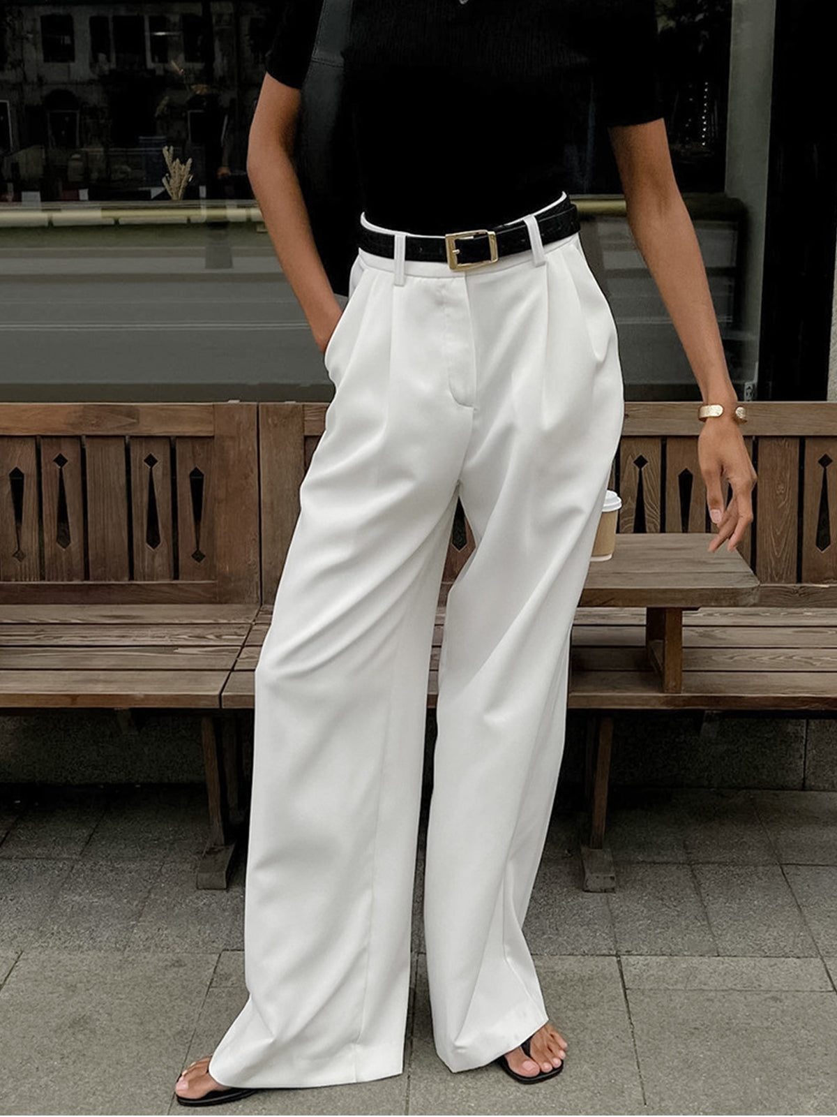 Alina | Damen Weit geschnittene Hose mit Hoher Taille und Lockerer Passform