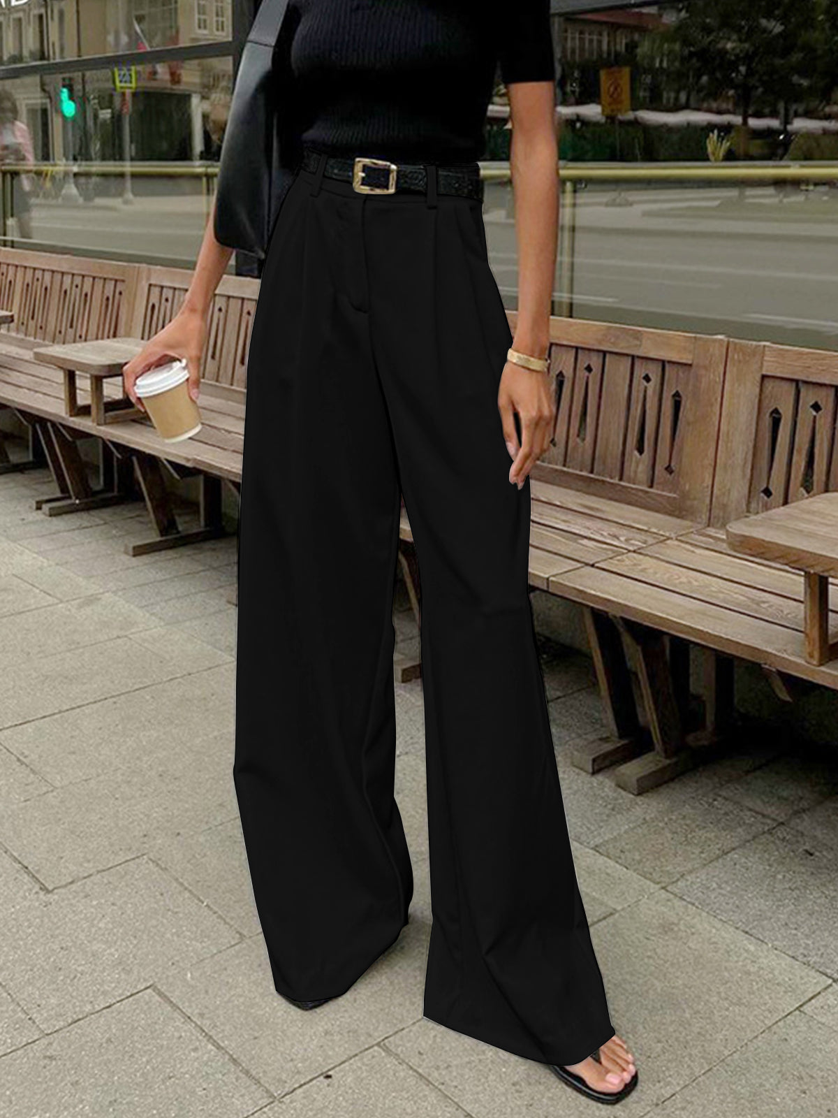 Alina | Damen Weit geschnittene Hose mit Hoher Taille und Lockerer Passform