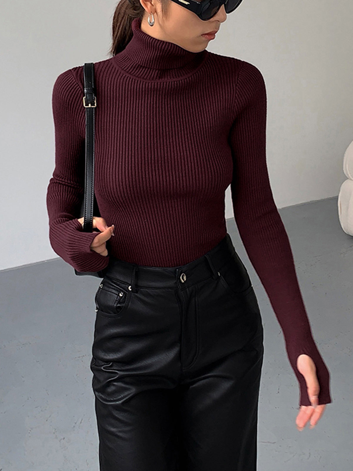 Sabina | Damen Frühlings Stilvoller Gerippter Rollkragenpullover