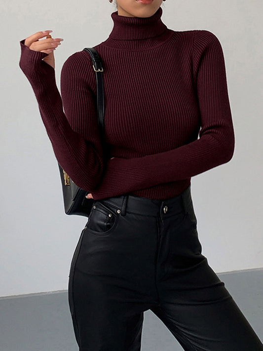 Sabina | Damen Frühlings Stilvoller Gerippter Rollkragenpullover