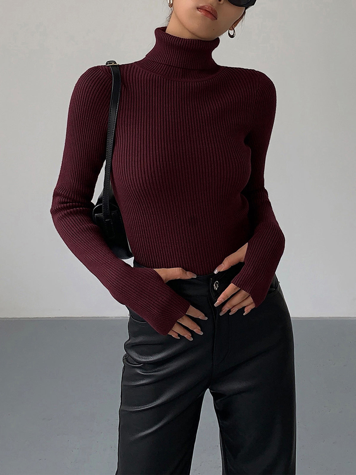 Sabina | Damen Frühlings Stilvoller Gerippter Rollkragenpullover