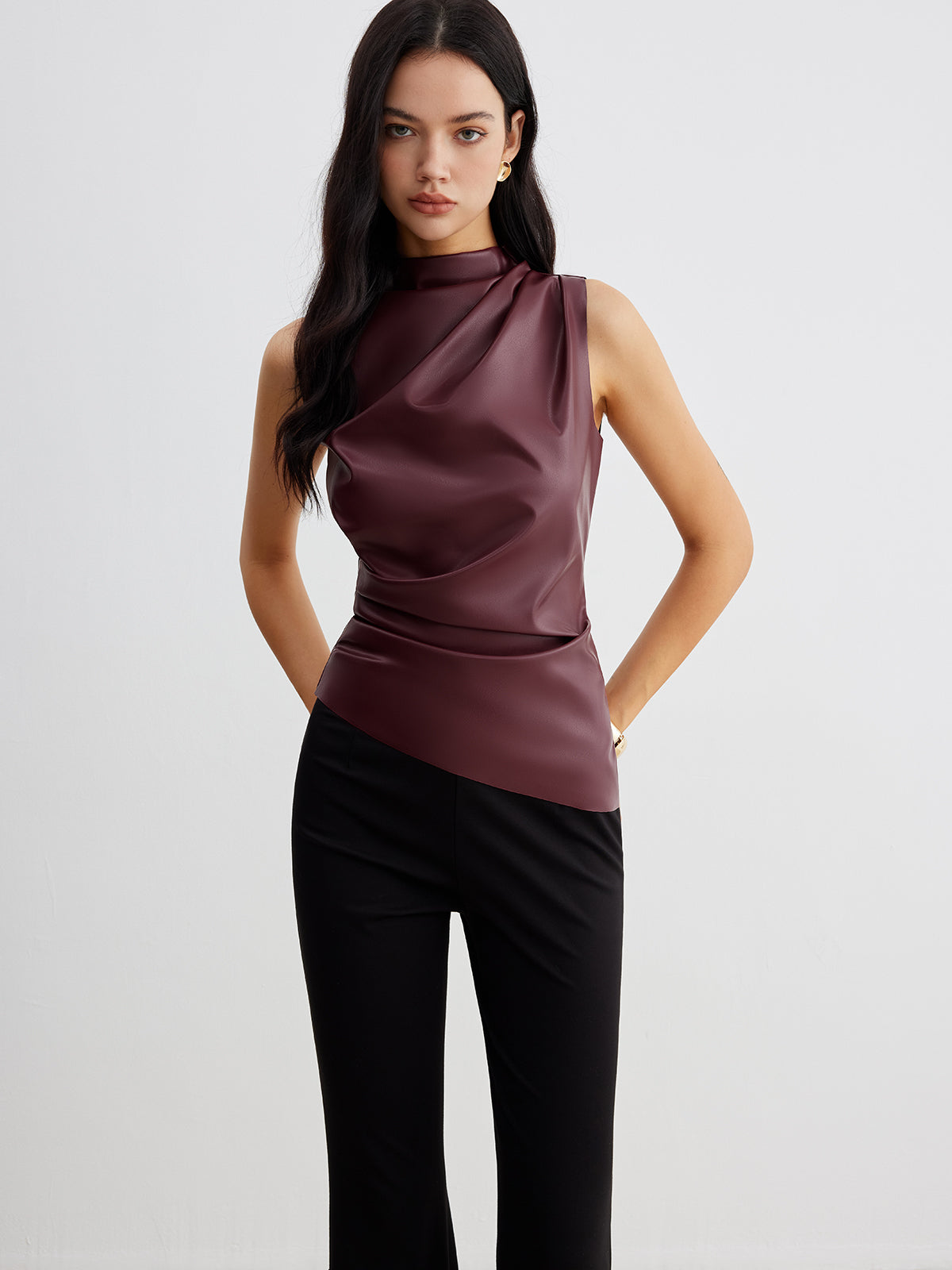 Veronika | Damen Sommer Ärmelloses Top mit Chic-Hochkragen