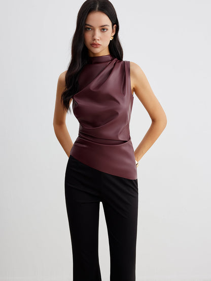 Veronika | Damen Sommer Ärmelloses Top mit Chic-Hochkragen