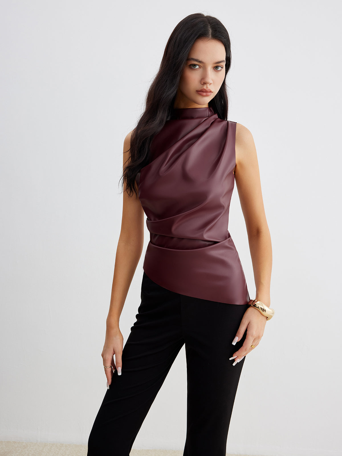 Veronika | Damen Sommer Ärmelloses Top mit Chic-Hochkragen