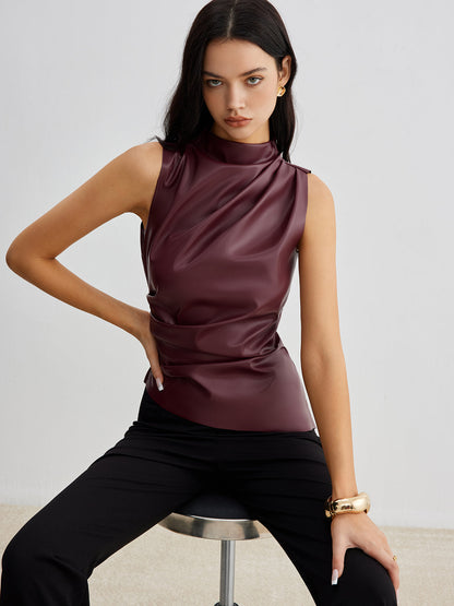 Veronika | Damen Sommer Ärmelloses Top mit Chic-Hochkragen