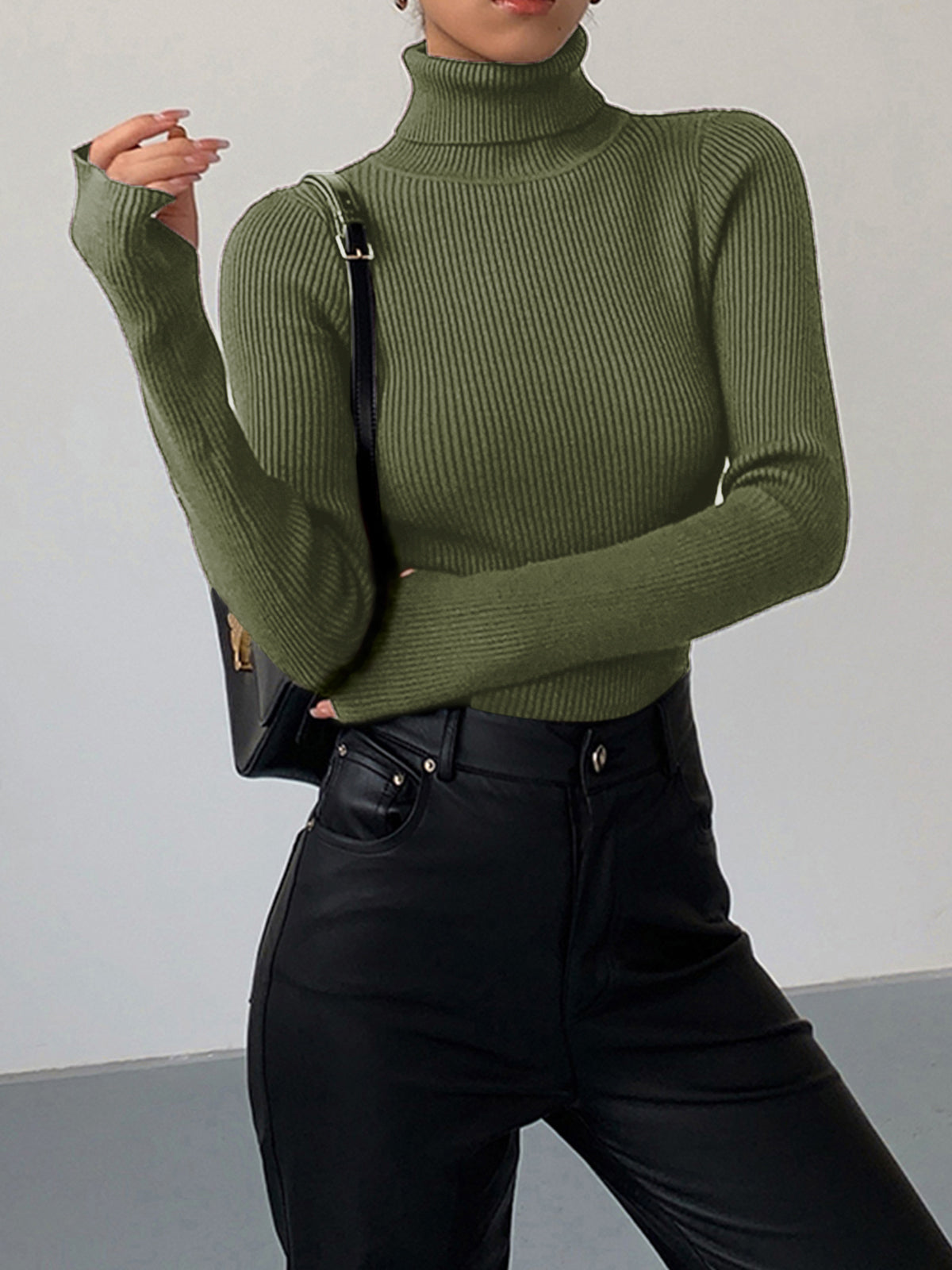 Sabina | Damen Frühlings Stilvoller Gerippter Rollkragenpullover