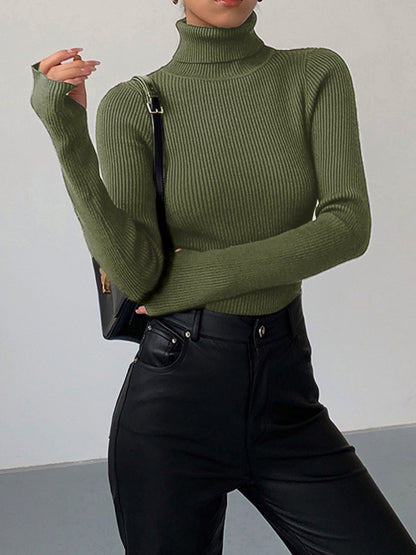 Sabina | Damen Frühlings Stilvoller Gerippter Rollkragenpullover